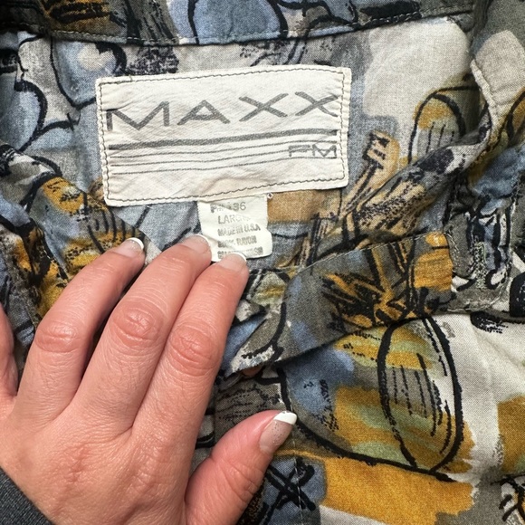 90's Vintage MAXX FM Button Up Shirt Abstract Art Print Size Large - Picture 5 of 9